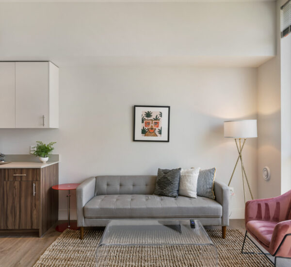 Living room of a Pivot Apartments floorplan